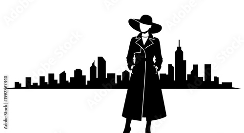 Silhouette of a woman in a city.