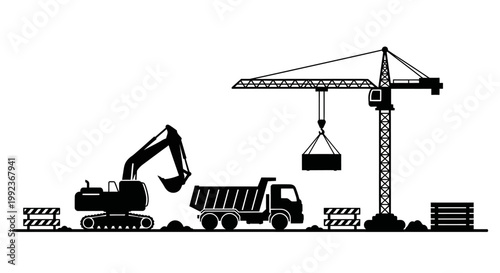 Construction site with heavy machinery.