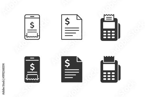 Mobile payment icons: smartphone, invoice, and card reader symbols.