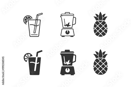 Juice and blender icons with pineapple illustrations.