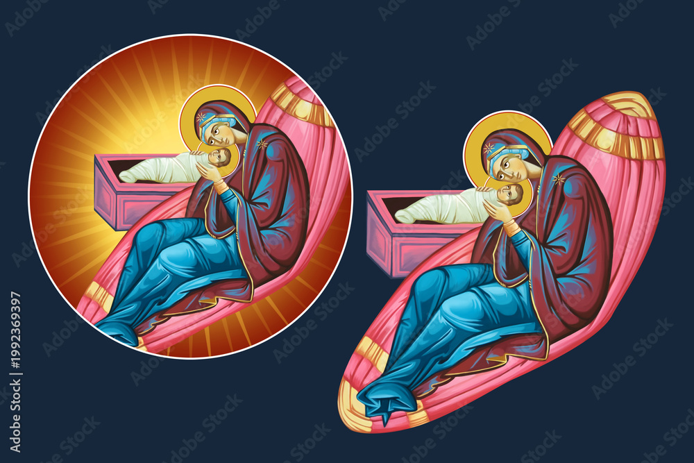 Fototapeta premium Nativity of Jesus Christ. Illustration - fresco set in Byzantine style