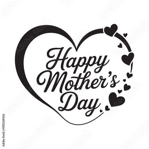 A black heart shaped graphic displays Happy Mother s Day in elegant script