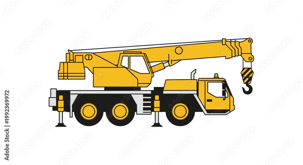 Obraz premium A yellow mobile truck crane vehicle.