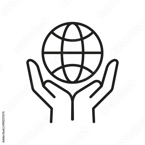 Globe in hands line icon for world care and charity
