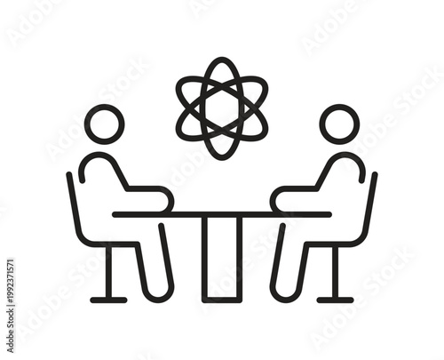People meeting for scientific research and atomic energy collaboration icon