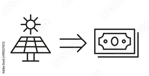 Solar panel and sun to money conversion for renewable energy profit icon