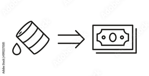 Oil barrel to money conversion for energy market profit and fuel cost icon