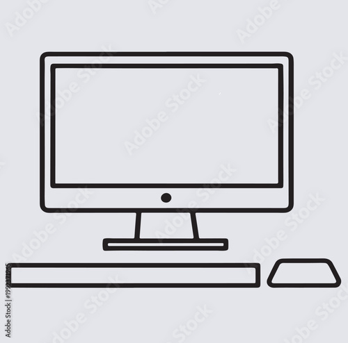 line art of a desktop computer with a monitor and keyboard silhouette vector art illustration