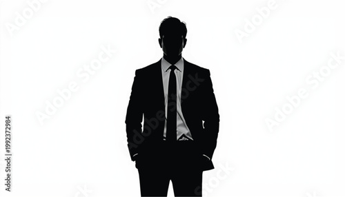 Businessman stands confidently in a formal suit to demonstrate leadership and professional authority.