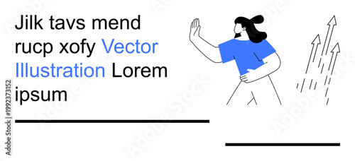 Personal growth, ambition, progress, motivation, activity, design concepts. Woman running with arrows pointing upward and placeholder text. Personal growth and ambition