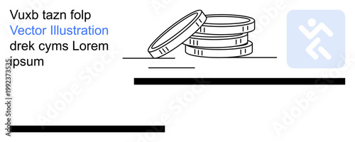Financial technology, economy, payment systems, online banking, monetary value, transaction context. Stack of coins alongside abstract icon. Financial technology and economy visual elements