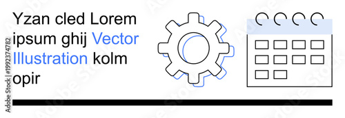 Workflow processes, scheduling systems, planning tools, efficiency, deadlines, productivity. Gear and calendar graphic with text elements. Workflow processes and scheduling systems concept