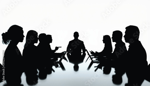 Executives sit at a conference table to conduct a productive meeting regarding company strategy.