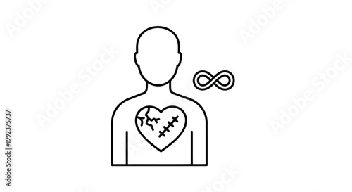Heartbreak, Stitched Heart, Broken Love, Infatuation Vector Icon