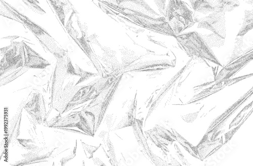Plastic wrap texture stipple effect. Shrink crumpled plastic sleeve light grain texture. Gradation of particles photocopy effect. Vector.