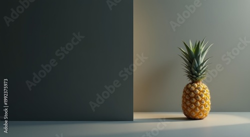 Pineapple sitting on a table in front of a wall food background