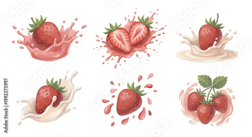 Dynamic Fresh Strawberry Juice and Milk Splash