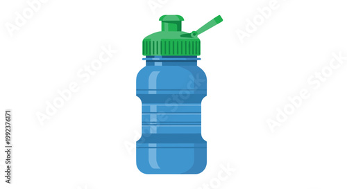 A functional blue plastic reusable water bottle features a vibrant green screw-on cap with a flip lid and a convenient carrying loop for fitness.