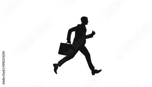 Businessman runs quickly while carrying a briefcase to represent a busy professional meeting a deadline.