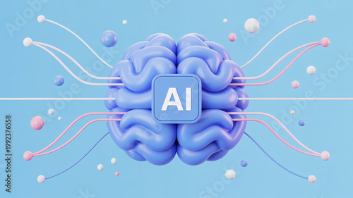 A futuristic illustration of a brain with AI technology and neural connections