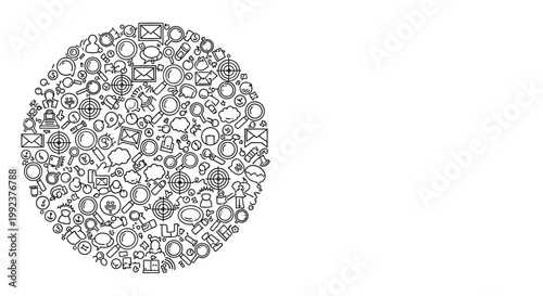 Vector icons, symbols, circular pack, 100+ elements, black and white