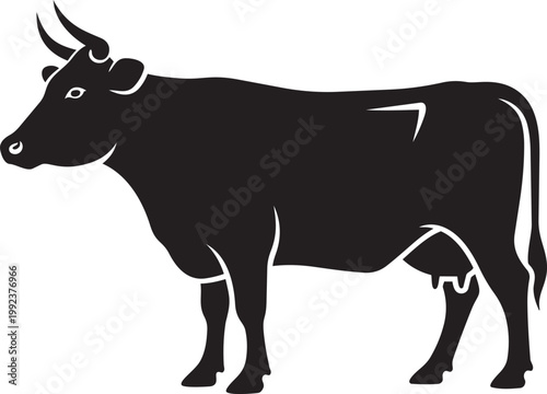 Black silhouette of a cow a simple vector illustration representing livestock and agriculture isolated on a white background for easy use