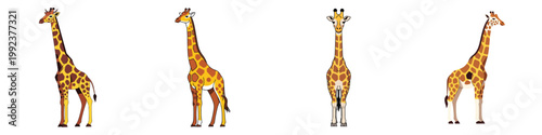A collection of stylized giraffe illustrations showcasing different poses and perspectives, ideal for educational or decorative purposes