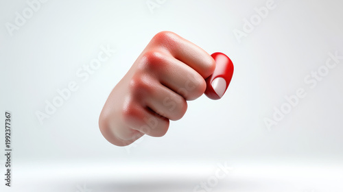 White 3D stylized hand displaying a thumbs up gesture with red accents, representing concepts of approval, satisfaction, and good service on a clean white background with ample room for text