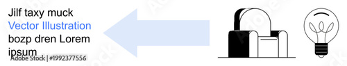 Manufacturing, innovation, process flow, industry design, energy saving, business concepts. An arrow points to a factory icon and light bulb. Manufacturing and innovation concepts clearly