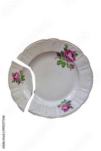 porcelain plate, broken on a transparent background