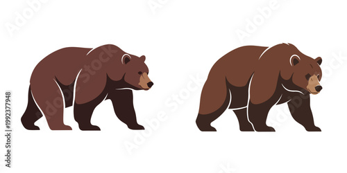 Illustrative artwork showcasing two magnificent brown bears in a captivating graphic style, emphasizing their natural power and the wild beauty of forest wildlife