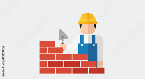 Construction worker, bricklayer, building, vector icon, laborer, masonry