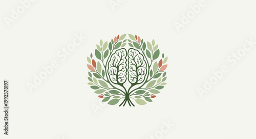 Brain with leafy green wreath.