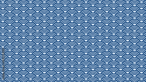 シンプルな青海波のパターン　縁起の良い和柄　和風の背景装飾イラスト　日本の伝統文様　吉祥