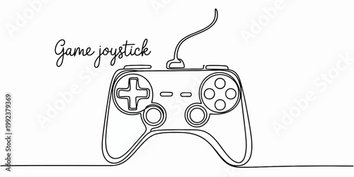 Single line art video game controller with text game joystick