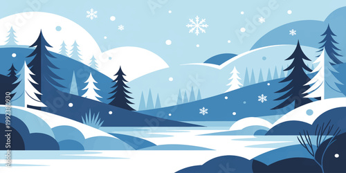 Snowy winter forest landscape with trees and night sky