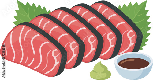 Fresh tuna sashimi platter with wasabi ginger and soy sauce