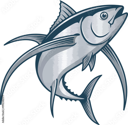 Detailed bluefin tuna fish swimming vector illustration