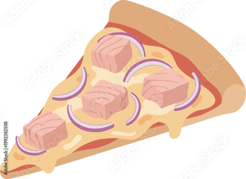 Slice of pizza topped with tuna and red onions