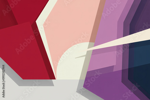 A vibrant abstract illustration featuring geometric shapes in various colors and shades