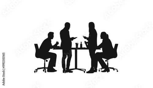 Colleagues sit around a table engaged in a productive professional discussion during office hours.