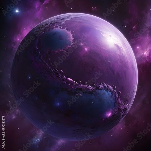 Purple Planet in Cosmic Nebula Space Scene