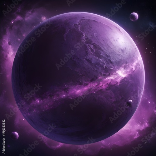 Purple Planet in Cosmic Nebula Space Scene