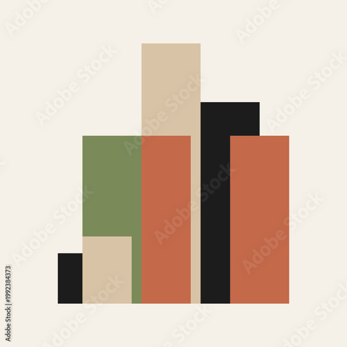 Abstract geometric columns composition, minimal modern architecture style, mid century boho design, neutral earthy palette, vector illustration, contemporary background