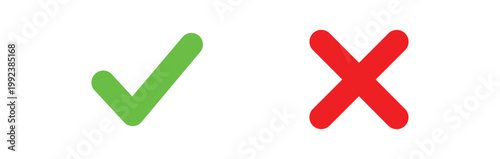  yes or no checkmark icons in green tick box and red cross. vector illustration