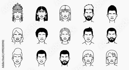 Set of Diverse Human Avatar Outline Icons