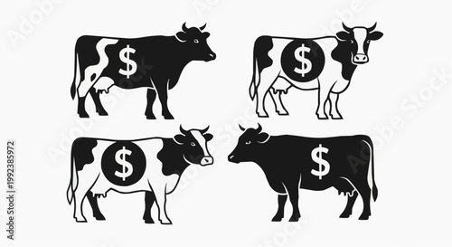 Cash Cow Concept Illustrations for Dairy and Cattle Business