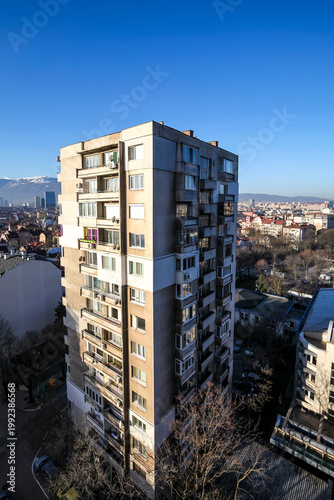 View at a Communist apartment tower building in the center of Sofia in Bulgaria - Europe