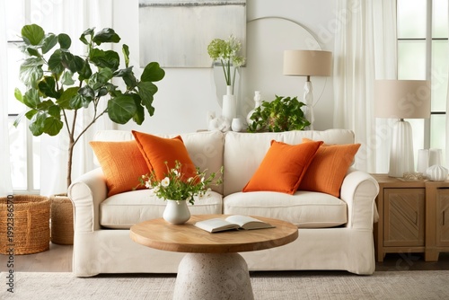 Cozy Living Room With Plants and Bright Flowers in a Sunny Space