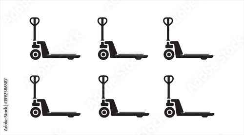 Logistics and material handling symbols set showing pallet truck equipment